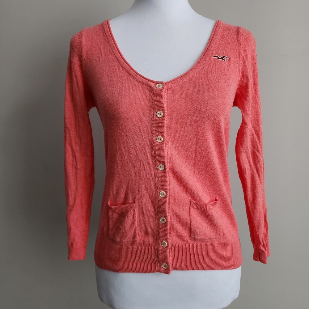 Hollister Cotton Knit Cardigan Womens Small Fit Salmon Feminineโ Dainty Top